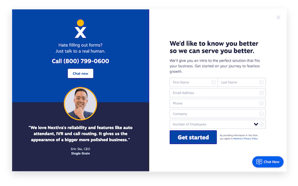Nextiva web-to-lead form