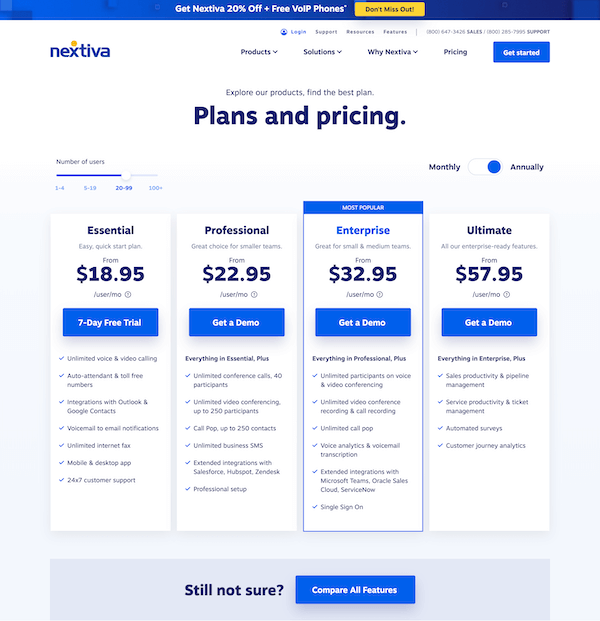 Nextiva Pricing page